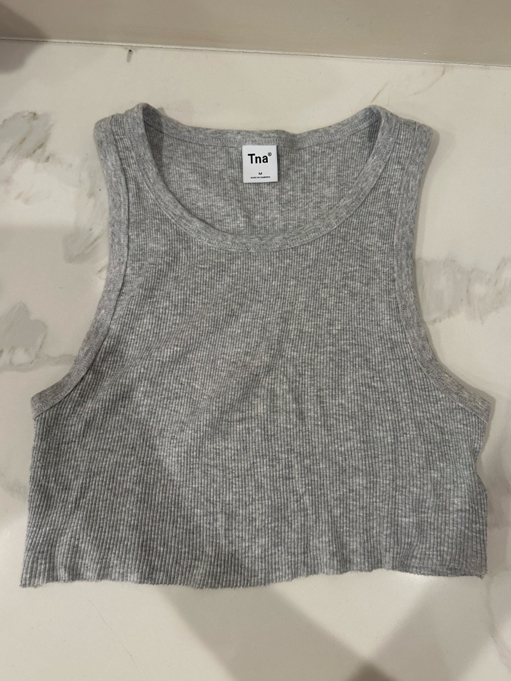 Tna Gray Ribbed Cropped Tank Top Medium